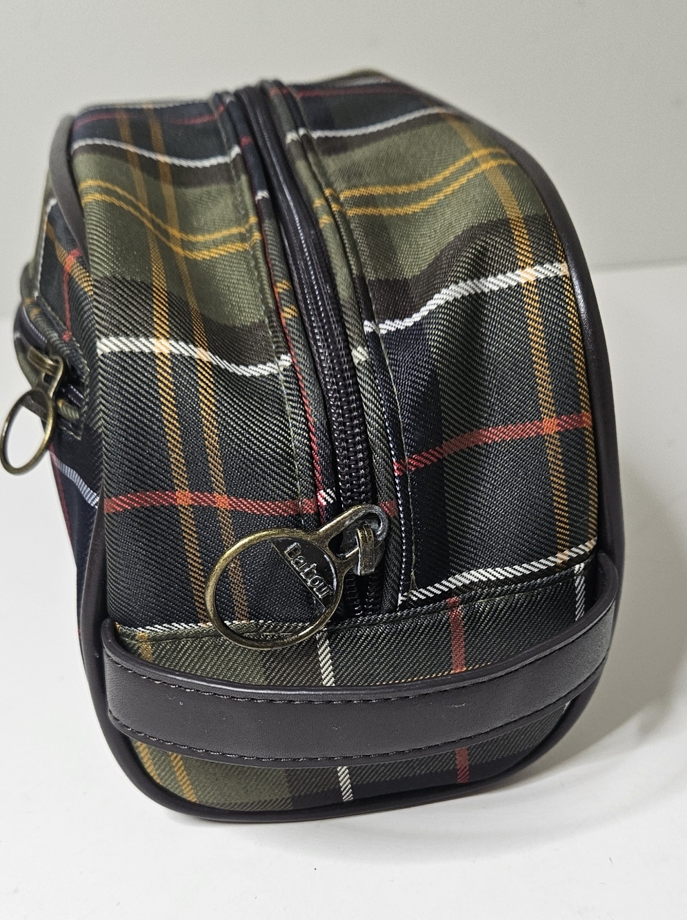 Barbour Tartan Toiletry Bag Dopp Kit Men's Case Green Plaid Canvas Zipper - Picture 5 of 11